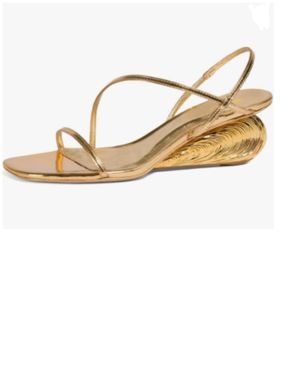 XYD Gold Square Open Toe Shell Wedge Heels Slender Straps Slingback Sandals